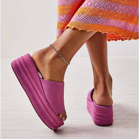 Free People Harbor Fuchsia Purple Nubuck Suede Leather Platform Slip On Shoes - Picture 1 of 12